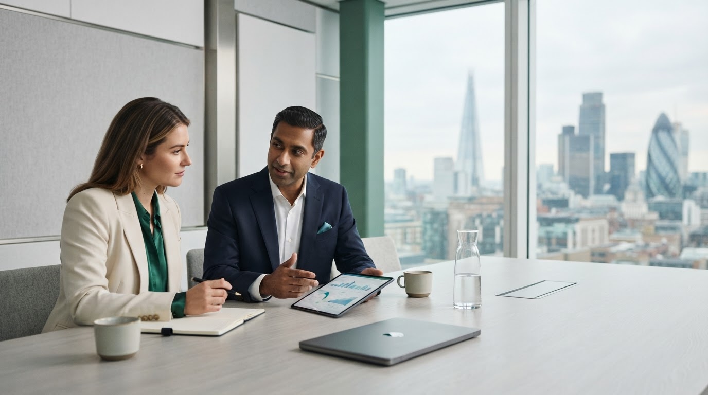 Bluventures adviser reviewing stable portfolio data on screen